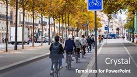  Presentation with paris france - Presentation design with cyclists-on-the-bike-path background and a dark gray colored foreground