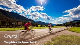  Presentation with bicycle - PPT theme with cyclists riding a bicycle background and a coral colored foreground