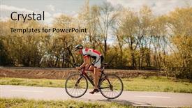  Presentation with rides - Audience pleasing slides consisting of cyclists training - cyclist rides on bicycle side backdrop and a coral colored foreground