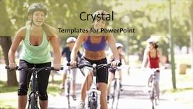  Presentation with women - Slide deck featuring cyclists training - group of women on cycle background and a yellow colored foreground