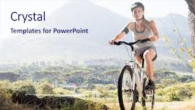  Presentation with nature countryside - PPT layouts consisting of cyclists training - portrait of senior woman riding background and a sky blue colored foreground