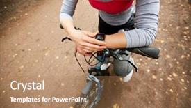  Presentation with cyclist - Audience pleasing PPT theme consisting of cyclists training - young active female cyclist looking backdrop and a coral colored foreground