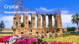  Presentation with church - PPT theme enhanced with cyprus - ruins of the church background and a cobalt blue colored foreground