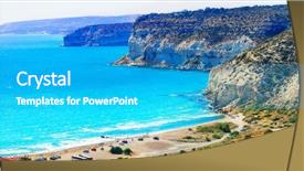  Presentation with artificial island construction - Colorful presentation design enhanced with cyprus island - beautiful impessive rocky backdrop and a teal colored foreground
