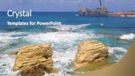  Presentation with city - Slide deck featuring cyprus shore near paphos city background and a teal colored foreground