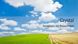  Presentation with blue green - Presentation enhanced with czech nature - green farm land background and a light blue colored foreground