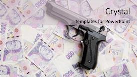  Presentation with gun - Cool new PPT theme with czech paper money top backdrop and a light gray colored foreground