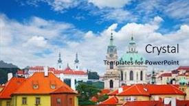  Presentation with prague - Slide deck having czech republic - buildings with red roofs background and a light blue colored foreground