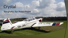  Presentation with landing plane at an airport - Colorful PPT theme enhanced with czech training plane zlin 126 backdrop and a  colored foreground