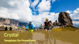  Presentation with man on train - Theme having d - couple cycling in cortina d'ampezzo background and a  colored foreground