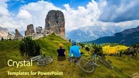  Presentation with cycling - Colorful PPT theme enhanced with d - mountain cycling couple with bikes backdrop and a tawny brown colored foreground
