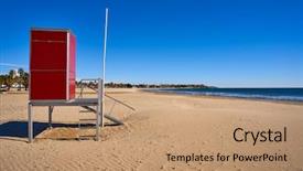  Presentation with beach litter - Slide set having d - platja prat d'en fores beach background and a coral colored foreground