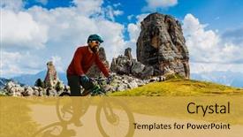  Presentation with cycling - Slide deck with d - tourist cycling in cortina d'ampezzo background and a  colored foreground