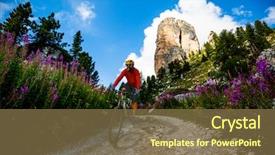  Presentation with man on train - Beautiful presentation design featuring d - tourist cycling in cortina d'ampezzo backdrop and a tawny brown colored foreground