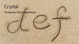  Presentation with alphabet - Audience pleasing PPT theme consisting of d e - alphabet letters handwritten in sand backdrop and a coral colored foreground