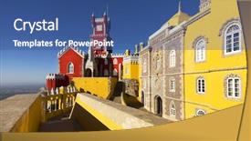  Presentation with europe - PPT theme having da pena - sintra lisboa portugal background and a ocean colored foreground