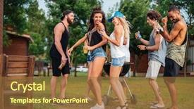  Presentation with friends - Presentation theme with dace - group of happy young friends background and a tawny brown colored foreground