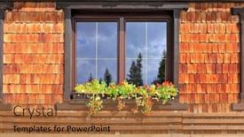  Presentation with flower pots - Amazing slide set having dachstein-huge-tourist-complex backdrop and a red colored foreground