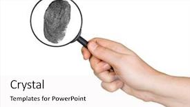 Presentation with fingerprint - Presentation enhanced with dactyloscopy - magnifying glass in hand background and a white colored foreground