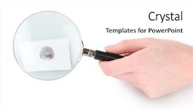  Presentation with magnifying glass - Beautiful PPT theme featuring dactyloscopy - magnifying glass in hand backdrop and a white colored foreground
