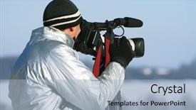  Presentation with journalist - Beautiful theme featuring dacumantary - journalist with a camera backdrop and a light blue colored foreground