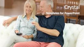  Presentation with television watching - Colorful presentation theme enhanced with dacumantary - mature couple watching television backdrop and a coral colored foreground