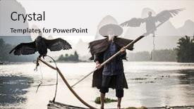  Presentation with fisherman - PPT theme consisting of dacumantary - traditional cormorant fisherman showing background and a white colored foreground