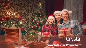  Presentation with child tree - Audience pleasing PPT theme consisting of dad and child exchanging gifts backdrop and a tawny brown colored foreground