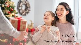  Presentation with merry christmas - Presentation enhanced with dad and child exchanging gifts background and a  colored foreground