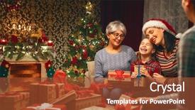  Presentation with child tree - Beautiful PPT theme featuring dad and child exchanging gifts backdrop and a  colored foreground