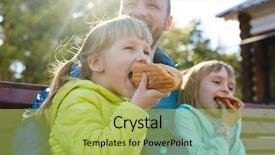  Presentation with two cute sisters playing - PPT theme consisting of dad and eating delicious hotdog background and a yellow colored foreground