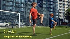  Presentation with workout - PPT layouts with dad-and-son-doing-physical and a tawny brown colored foreground