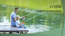  Presentation with fishing - Cool new slide set with dad and son fishing outdoors backdrop and a yellow colored foreground
