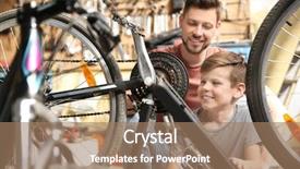  Presentation with ondes son - PPT theme with dad and son fixing bicycle background and a coral colored foreground