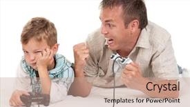  Presentation with video background - Beautiful slides featuring dad and son holding joysticks backdrop and a coral colored foreground