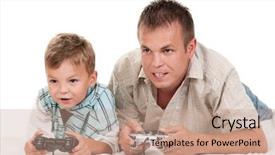  Presentation with video background - PPT theme with dad and son holding joysticks background and a coral colored foreground