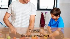  Presentation with healthy food - Presentation with dad and son making healthy background and a coral colored foreground