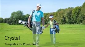  Presentation with golf - Colorful slides enhanced with dad and son on golf backdrop and a yellow colored foreground