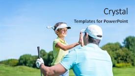  Presentation with golf - Presentation theme having dad and son playing golf background and a light blue colored foreground