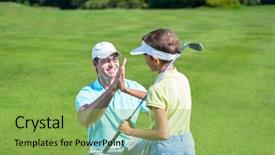  Presentation with golf player playing - PPT theme having dad and son playing golf background and a  colored foreground