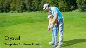  Presentation with golf - Cool new PPT theme with dad and son playing golf backdrop and a yellow colored foreground
