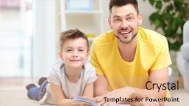  Presentation with child girl reading a book - Presentation design with dad and son reading interesting background and a  colored foreground