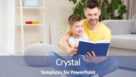  Presentation with reading - Slide set with dad and son reading interesting background and a ocean colored foreground