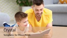  Presentation with reading - Theme having dad and son reading interesting background and a coral colored foreground