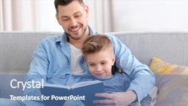  Presentation with child girl reading a book - Presentation theme enhanced with dad and son reading interesting background and a teal colored foreground