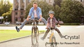  Presentation with bicycles - Audience pleasing PPT layouts consisting of dad and son riding bicycles backdrop and a lemonade colored foreground