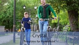  Presentation with bicycles - Presentation theme with dad and son walking background and a  colored foreground