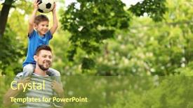  Presentation with green grass texture in soccer - Theme featuring dad and son with soccer background and a tawny brown colored foreground