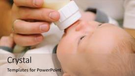  Presentation with baby feeding products - Beautiful slides featuring dad feeding his newborn baby backdrop and a coral colored foreground