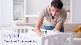  Presentation with baby crying - Slide deck consisting of dad frustrated at crying baby background and a sky blue colored foreground